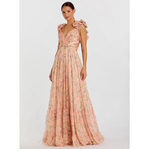 MAC DUGGAL Ruffle Tiered Floral Cut-Out Chiffon Gown Size 10 Style #67803